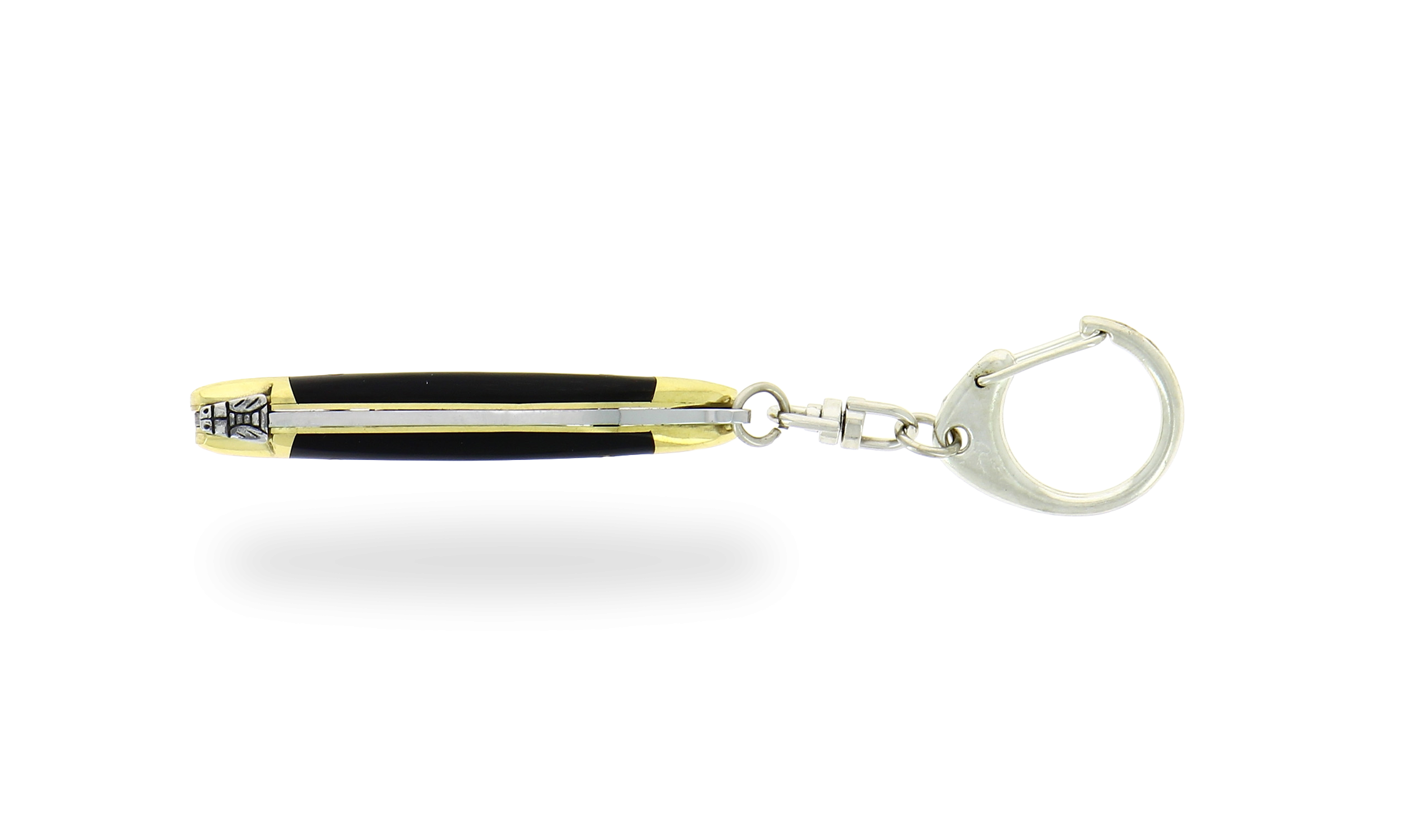 Laguiole knife 7 cm in dark horn with key ring and brass bolsters