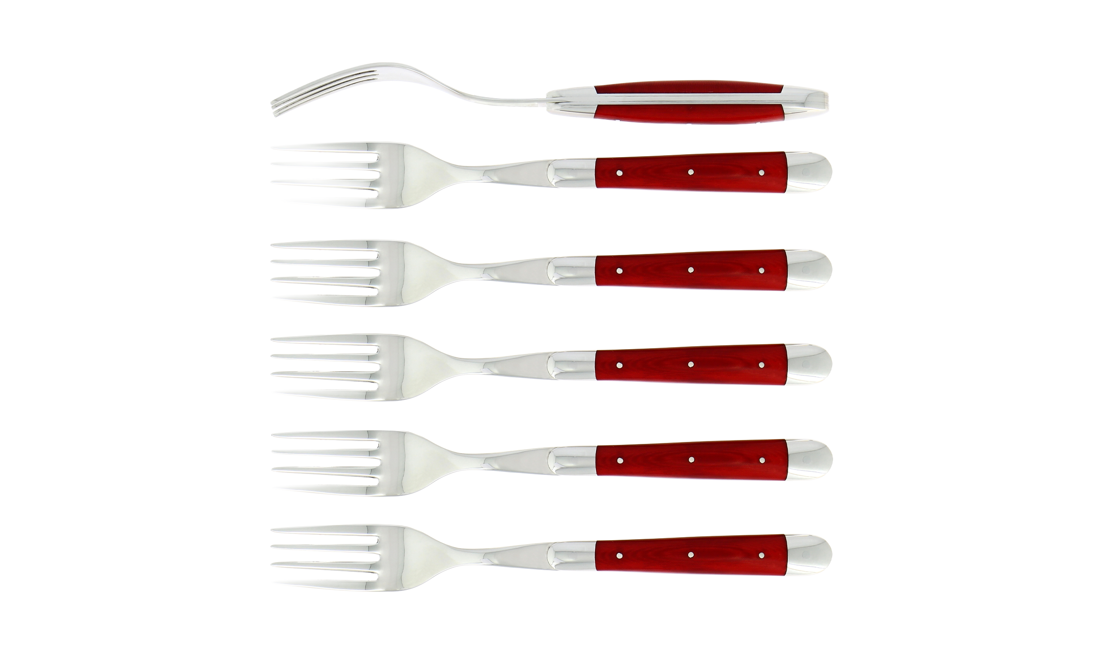 Forks, high polished finish with red compressed fabric, set of 6