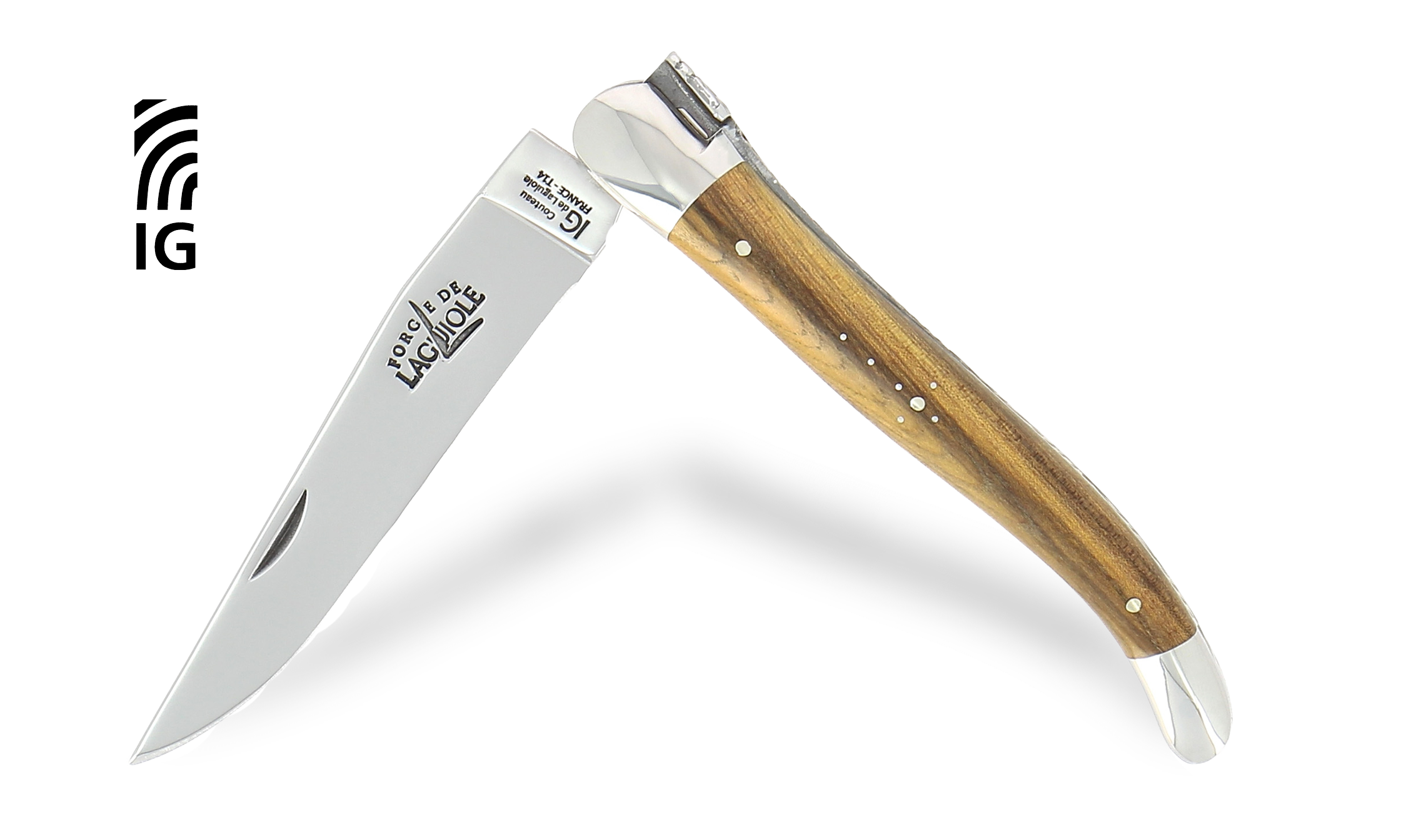 Couteau de Laguiole 12 cm en pistachier, mitres inox brillantes