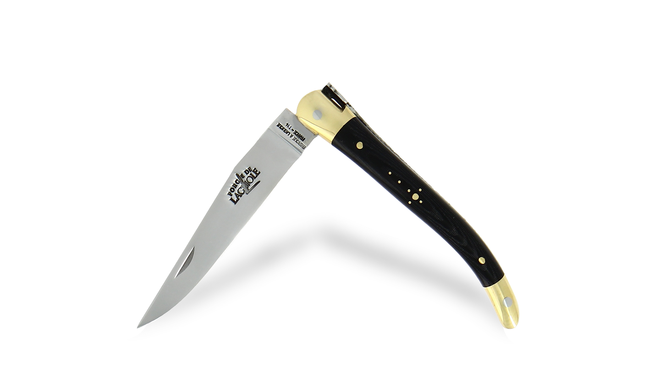 Couteau de Laguiole 9 cm en tissu compressé orange, mitres laiton