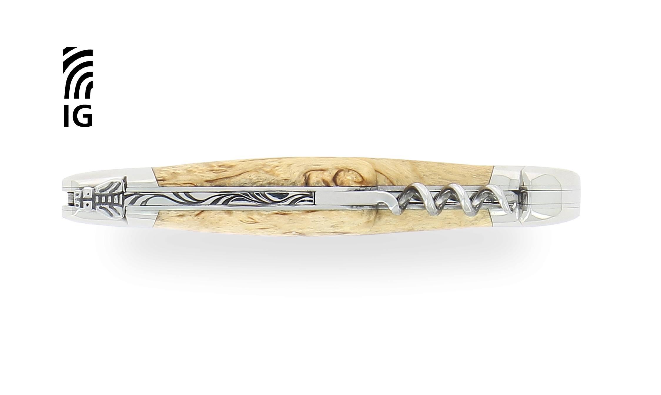 Couteau de Laguiole avec tire-bouchon en bruyère, mitres inox brillantes