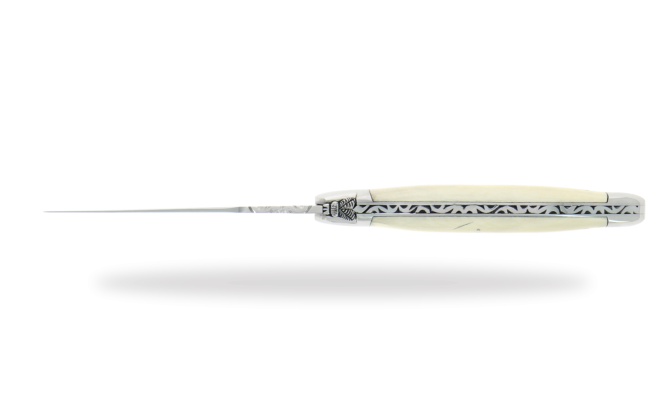 Hand engraved, mammoth ivory folding knife, high polished finish