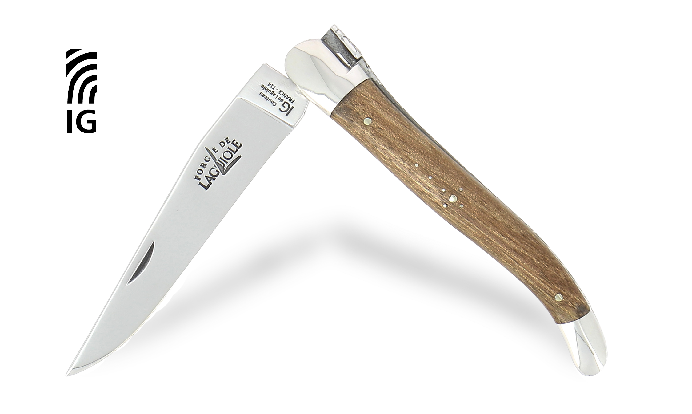Couteau de Laguiole 12 cm en noyer, mitres inox brillantes