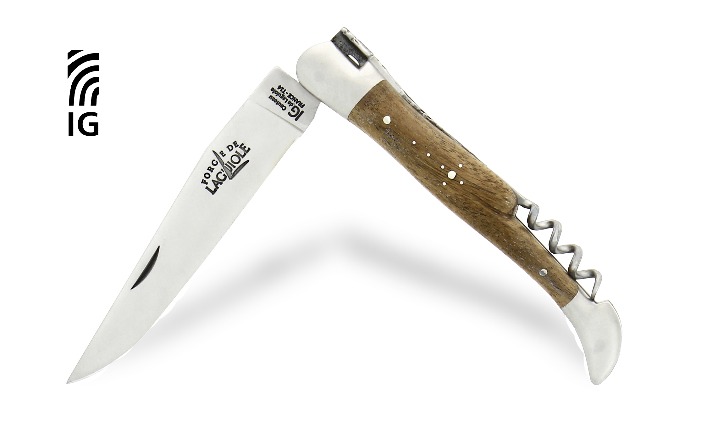 Couteau de Laguiole avec tire-bouchon en noyer, mitres inox satinées