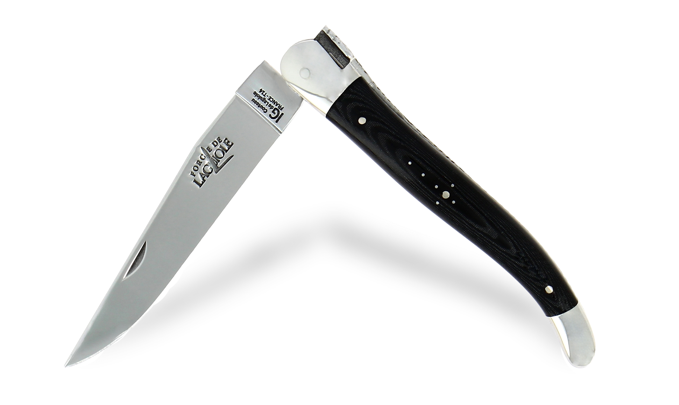 Laguiole knife 12cm in polished black compressed fabric