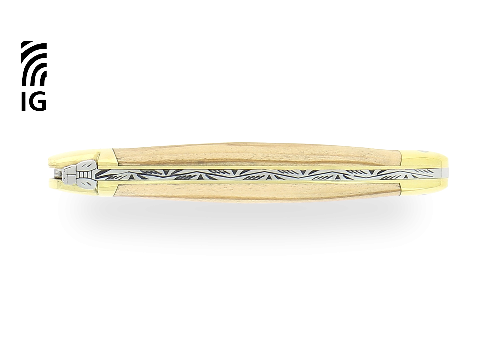 Couteau de Laguiole 11 cm en olivier, mitres laiton