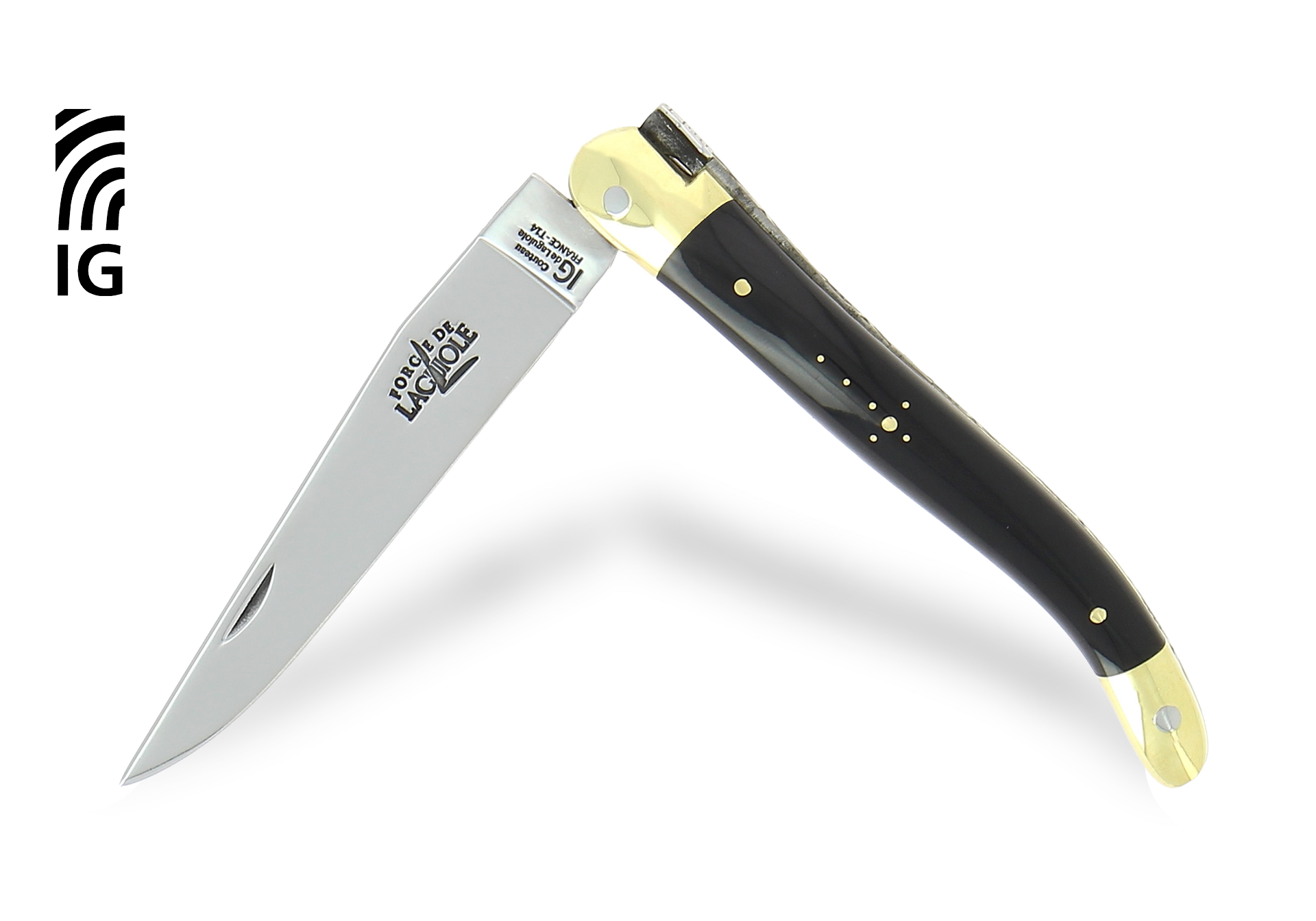 Laguiole Folding knife 11 cm dark Horn, brass bolsters