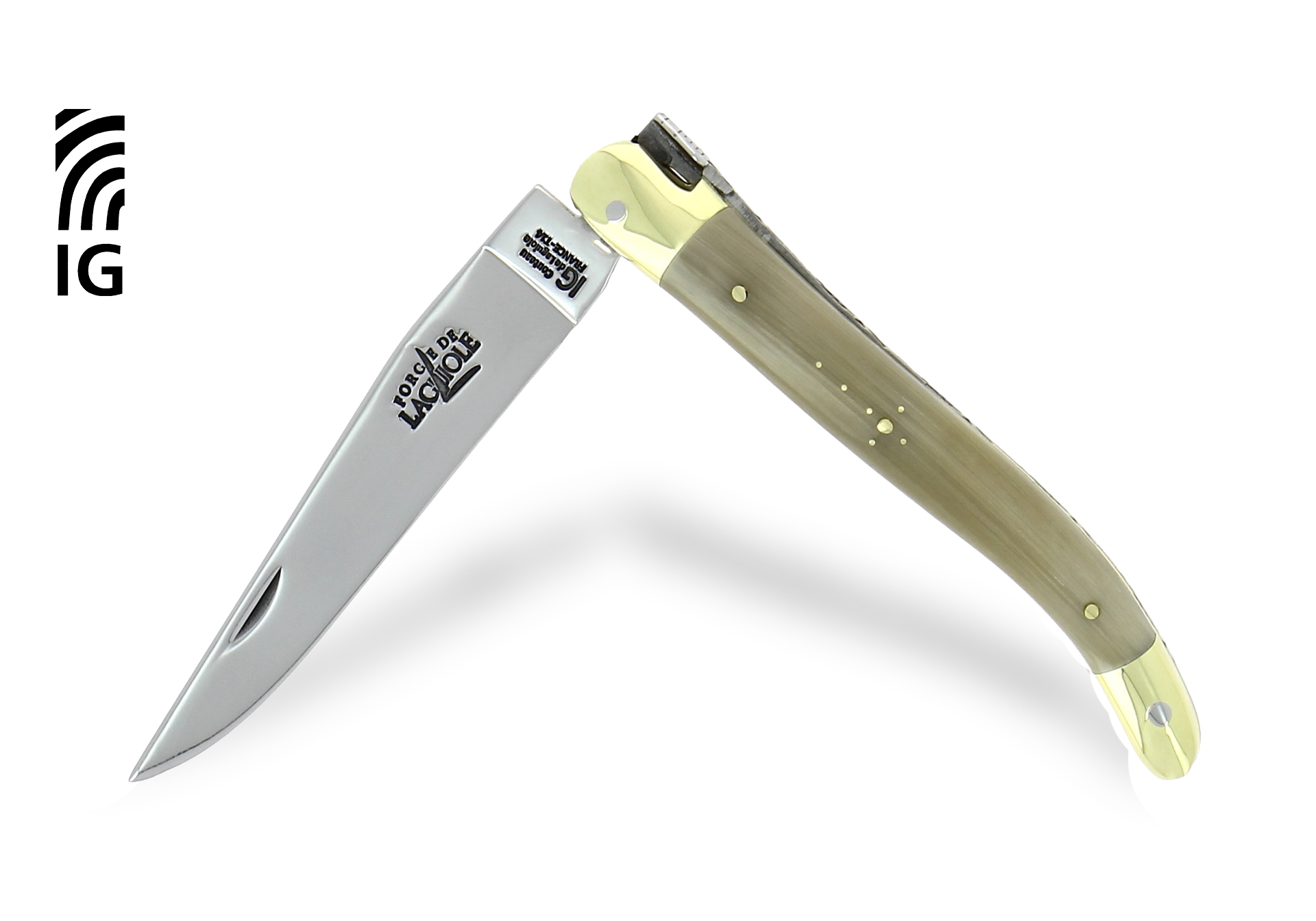 Laguiole folding knife 11 cm light horn, brass bolsters