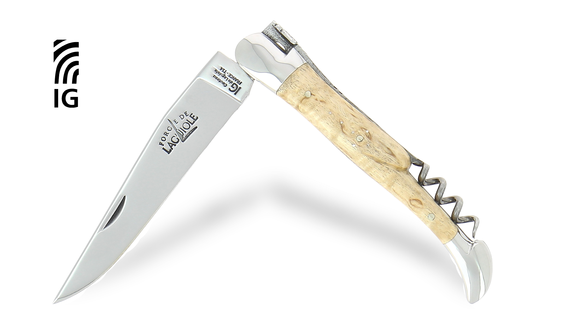 Couteau de Laguiole avec tire-bouchon en bruyère, mitres inox brillantes