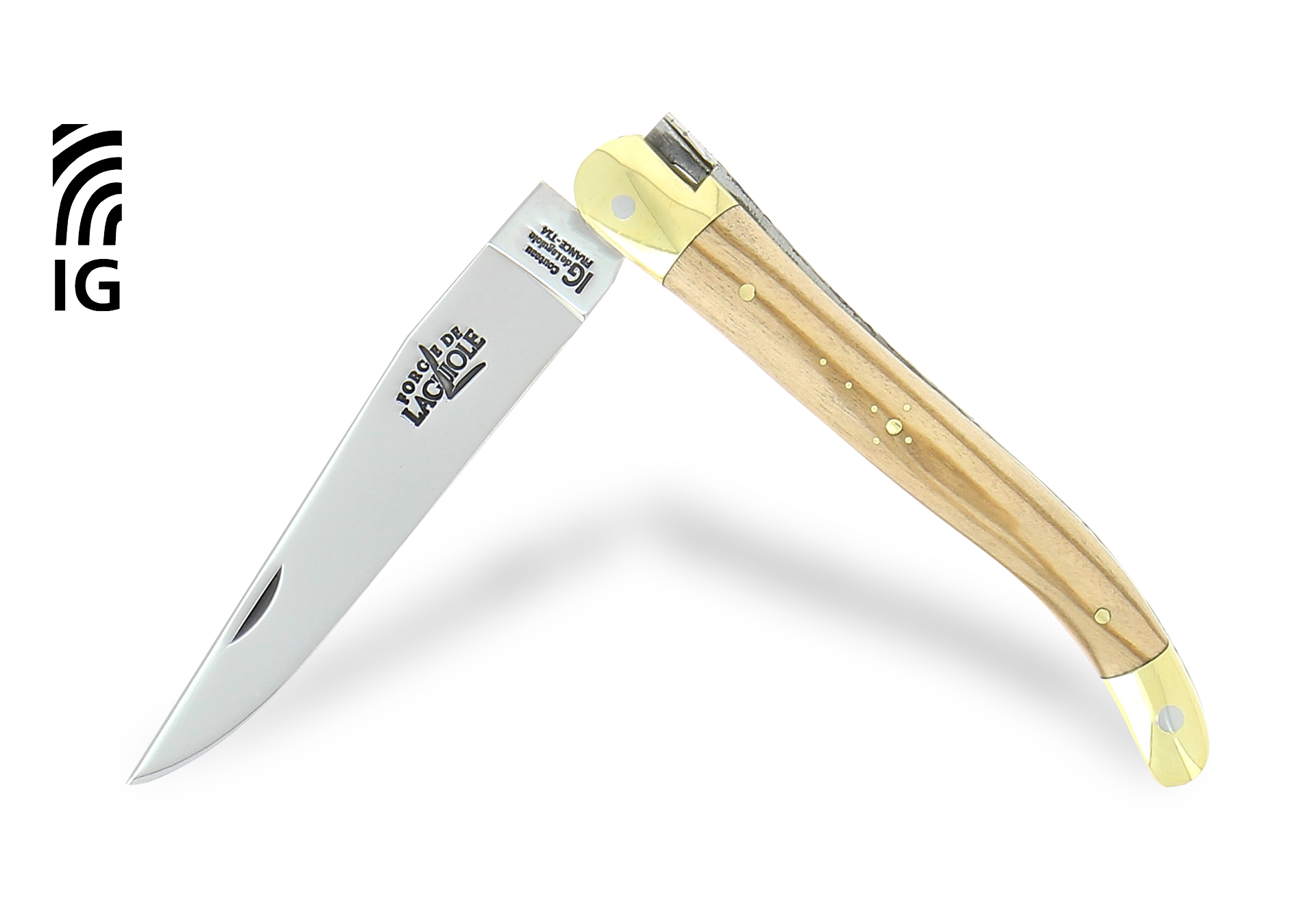 Couteau de Laguiole 11 cm en olivier, mitres laiton