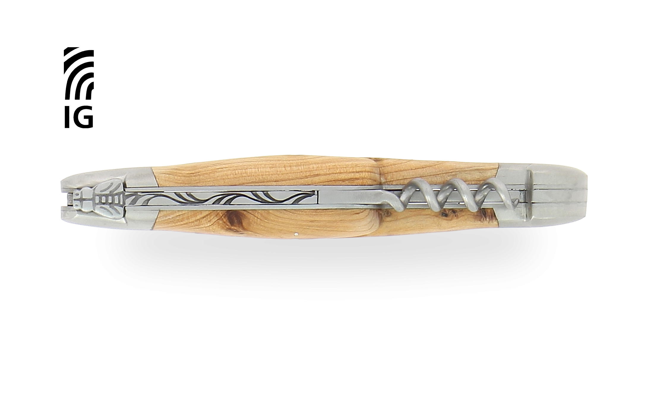 Couteau de Laguiole avec tire-bouchon en genévrier, mitres inox satinées