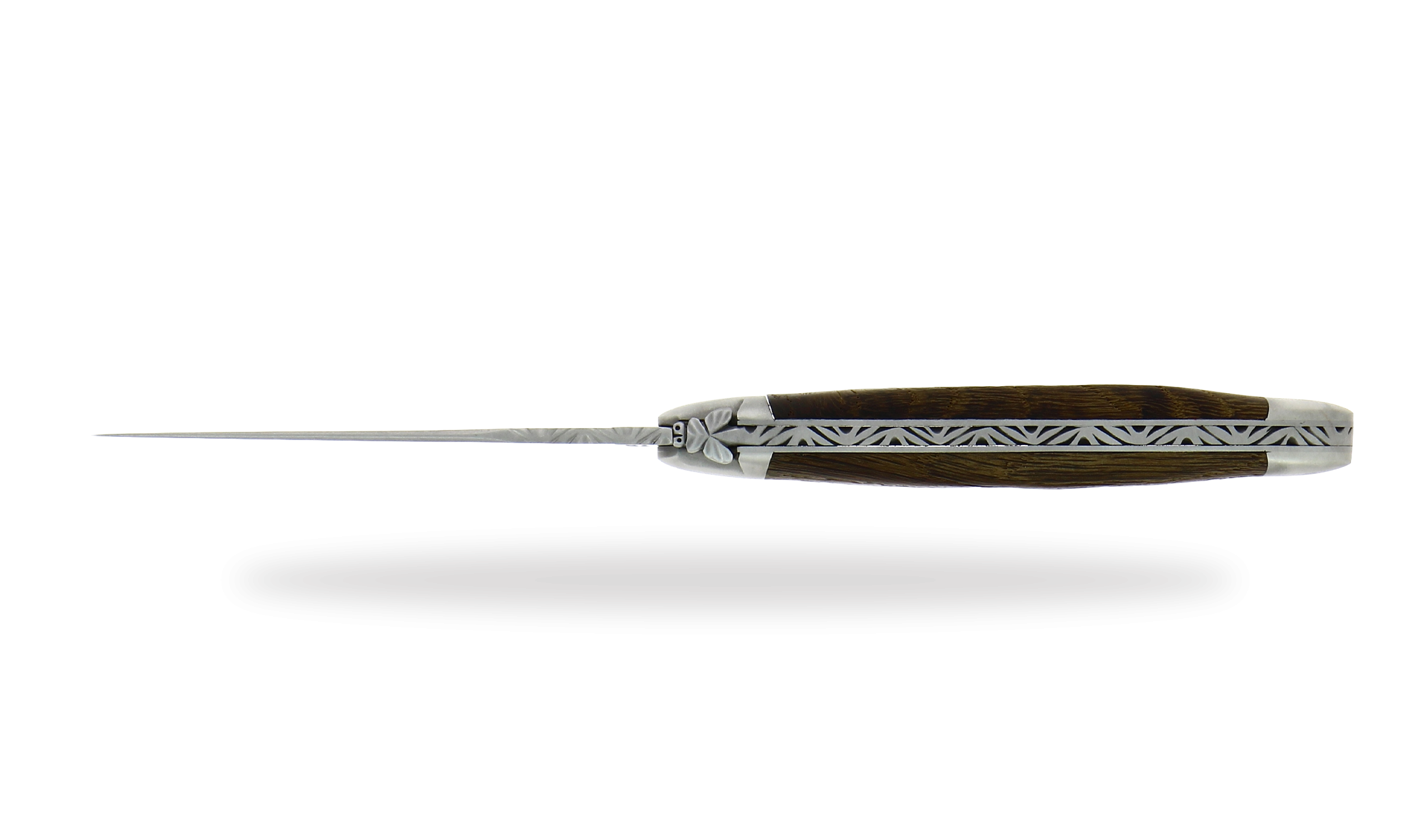Taschenmesser ziseliert Biene Griff 11cm aus Mooreiche, satiniertes finish