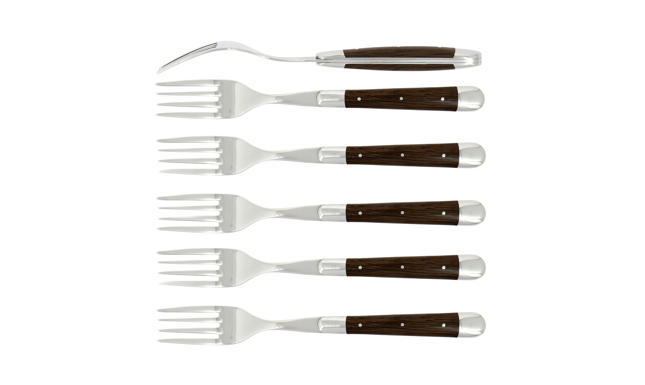 Forks, high polished finish with Heart of fossilized oak handle, set of 6