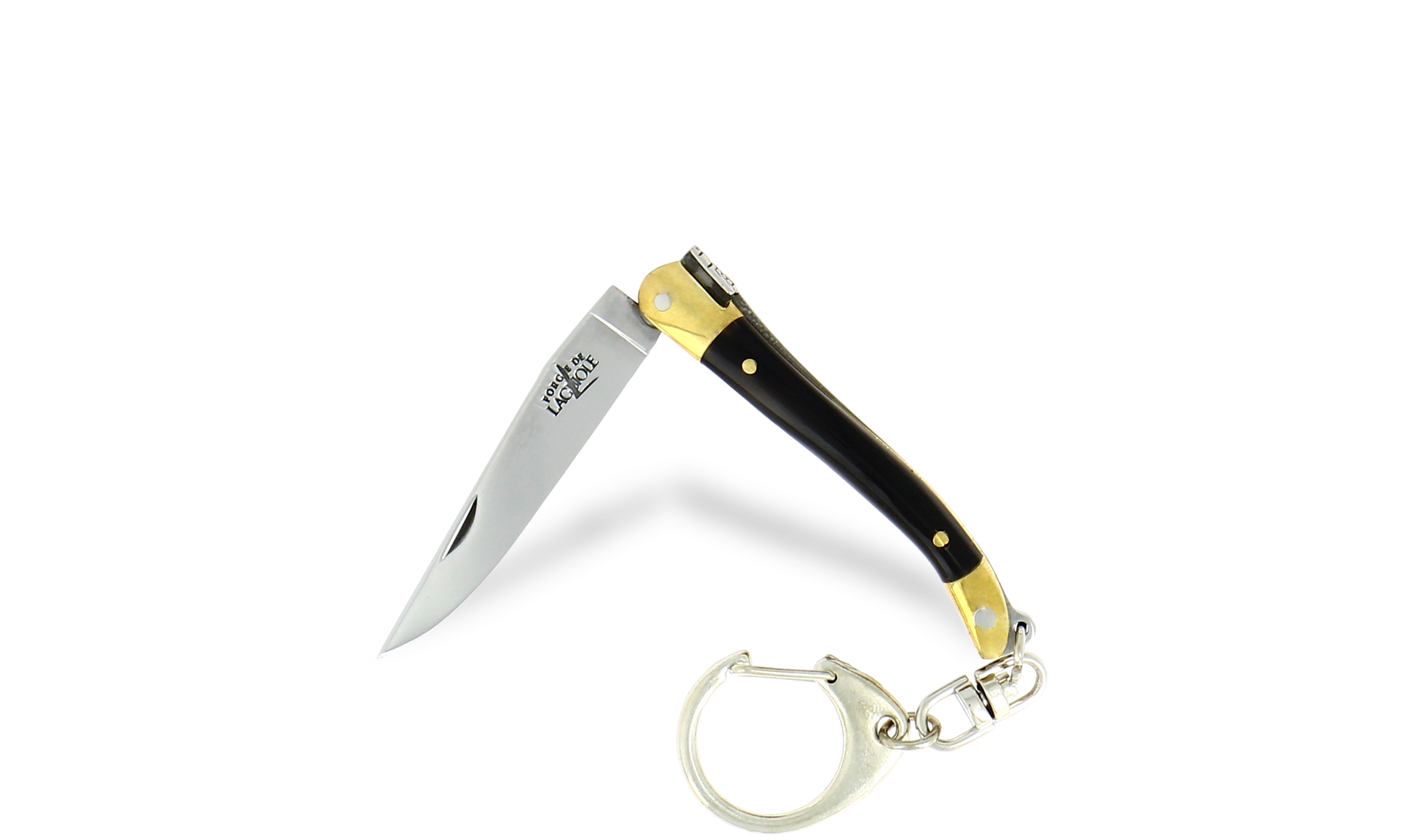 Laguiole knife 7 cm in dark horn with key ring and brass bolsters
