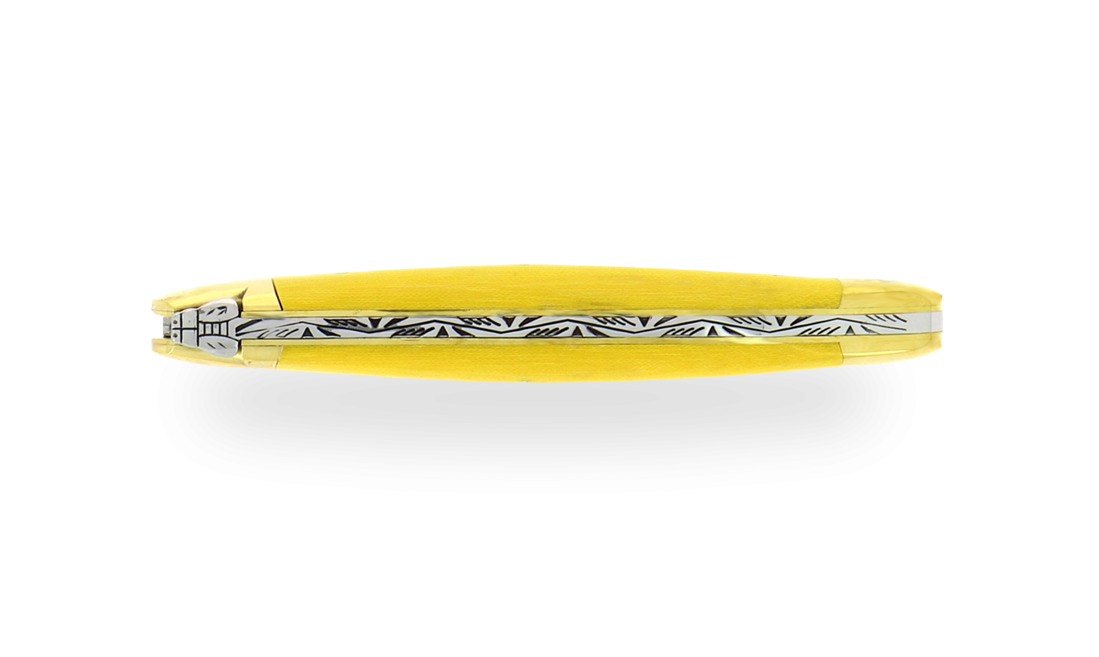 Laguiole knife 11 cm in yellow compressed fabric with brass bolsters