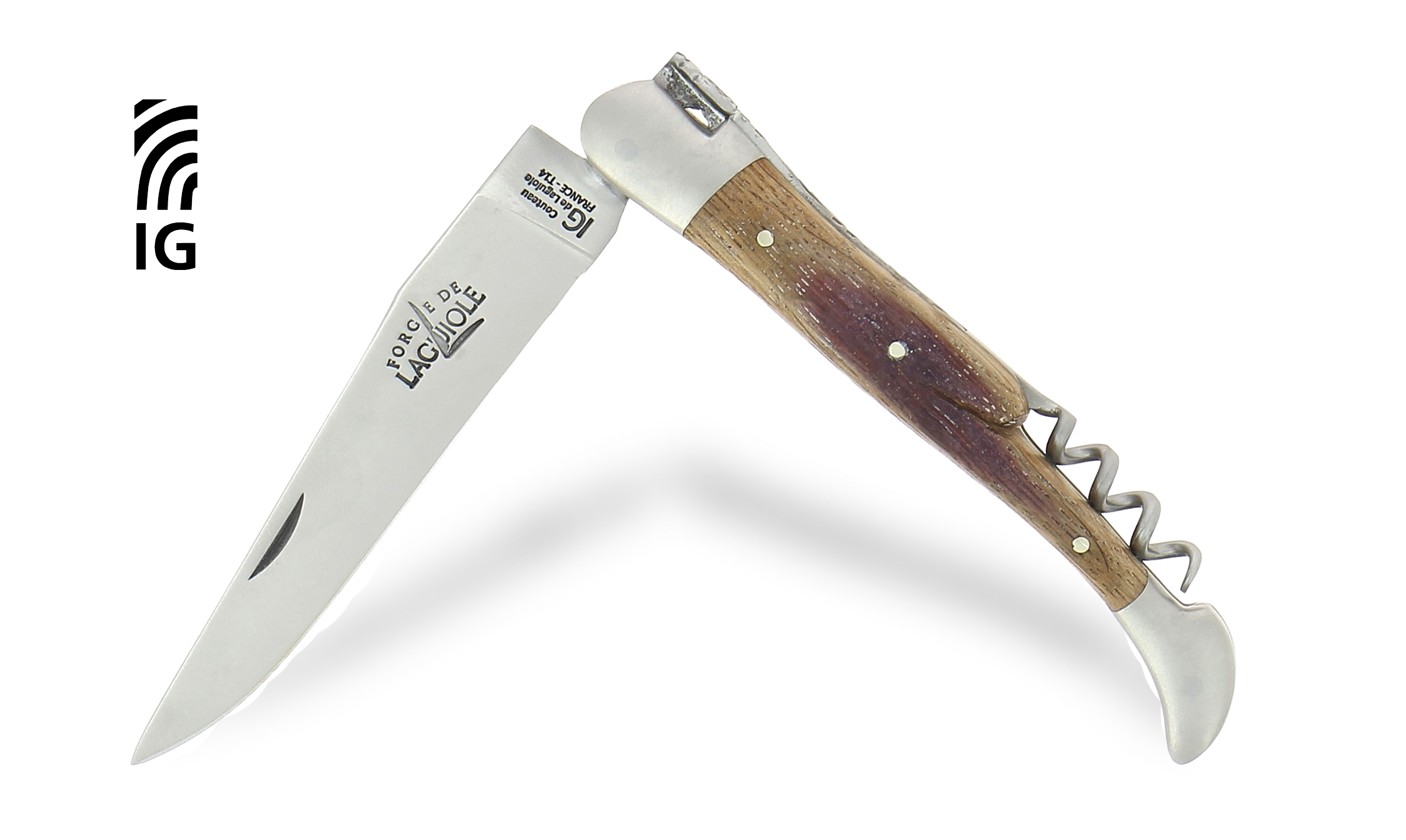 Couteau de Laguiole avec tire-bouchon en bouleau, mitres inox brillantes