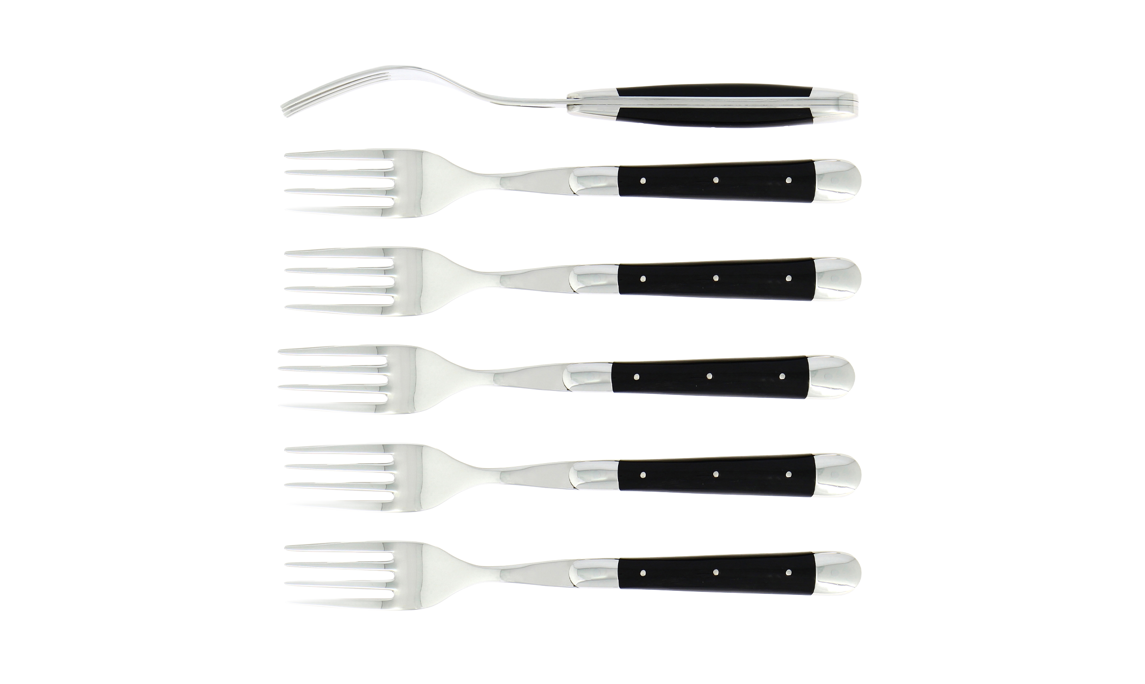 Forks, high polished finish with black acrylic handle, set of 6