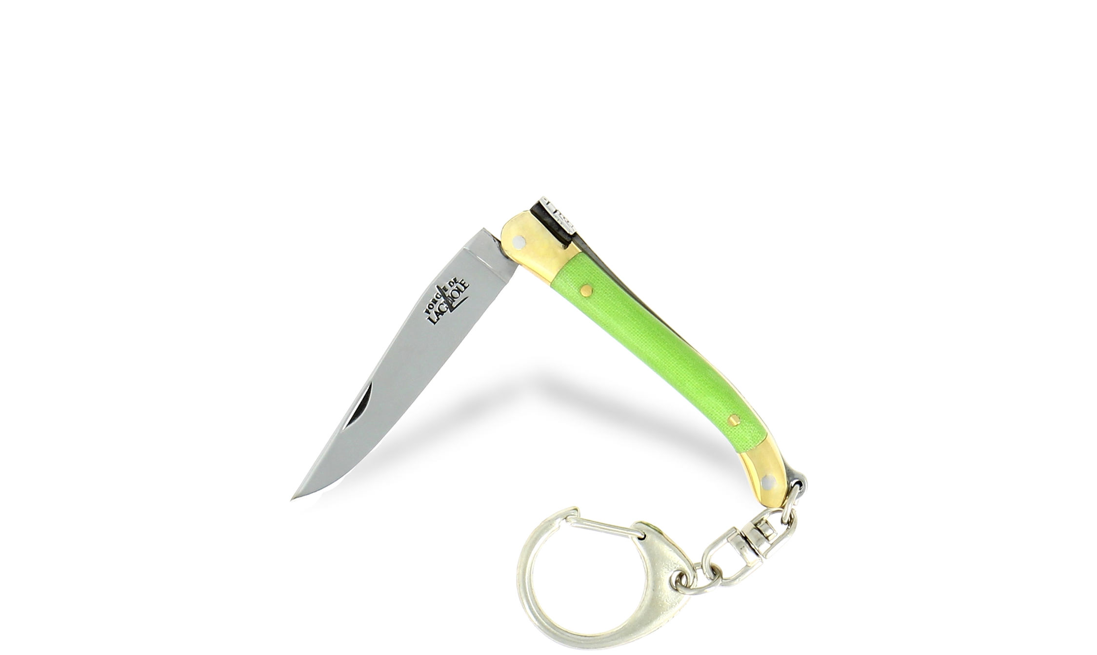 Laguiole Taschenmesser mit Schlüsselanhänger 7cm grün Gepresster Verbunfaser und Mitres aus Messing
