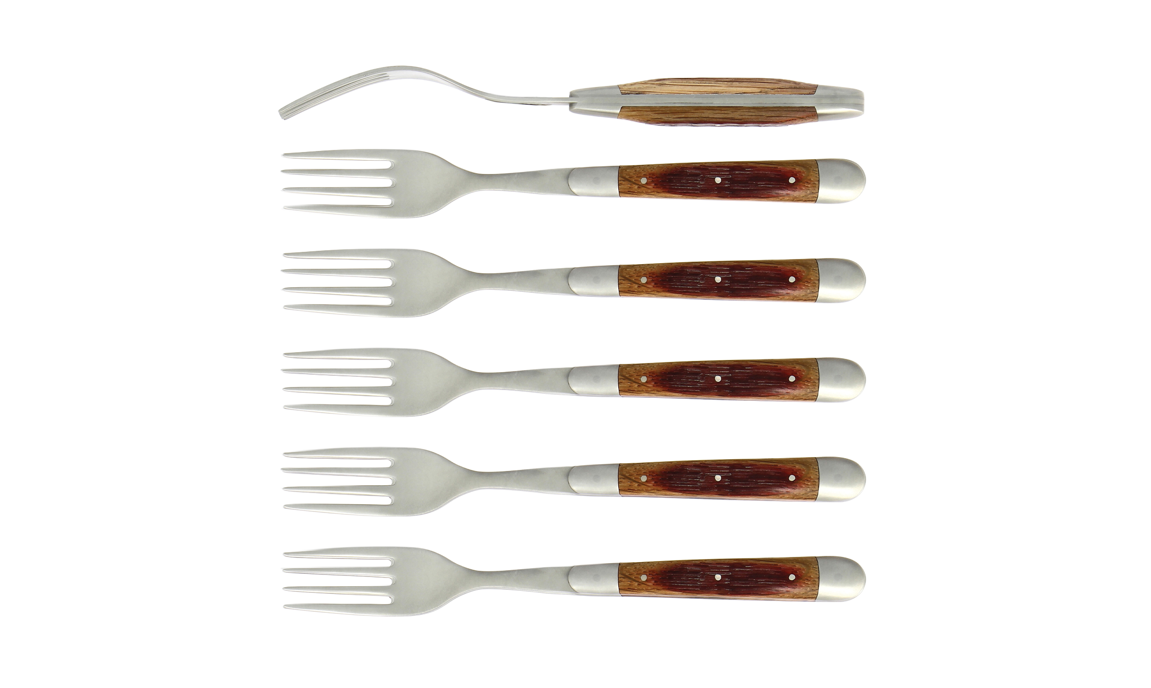 Forks, satin finish with barrel oak handle, set of 6