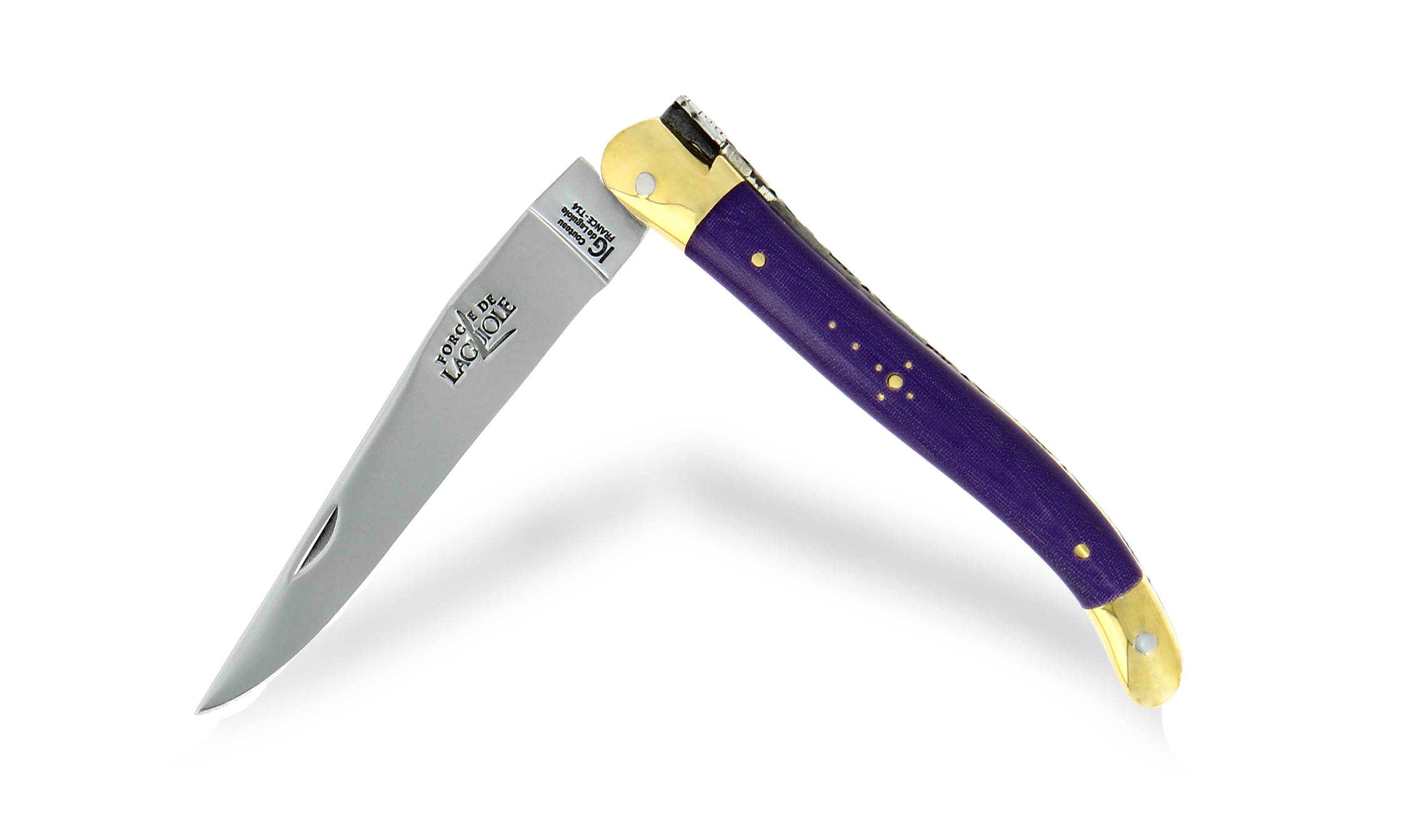 Laguiole Taschenmesser 11 cm violett gepresster Verbundfaser und Mitres aus Messing