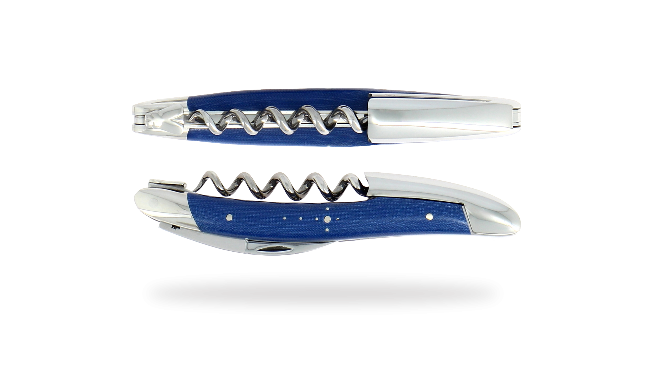 Sommelier knife, high polish finish with Blue compressed fabric handle