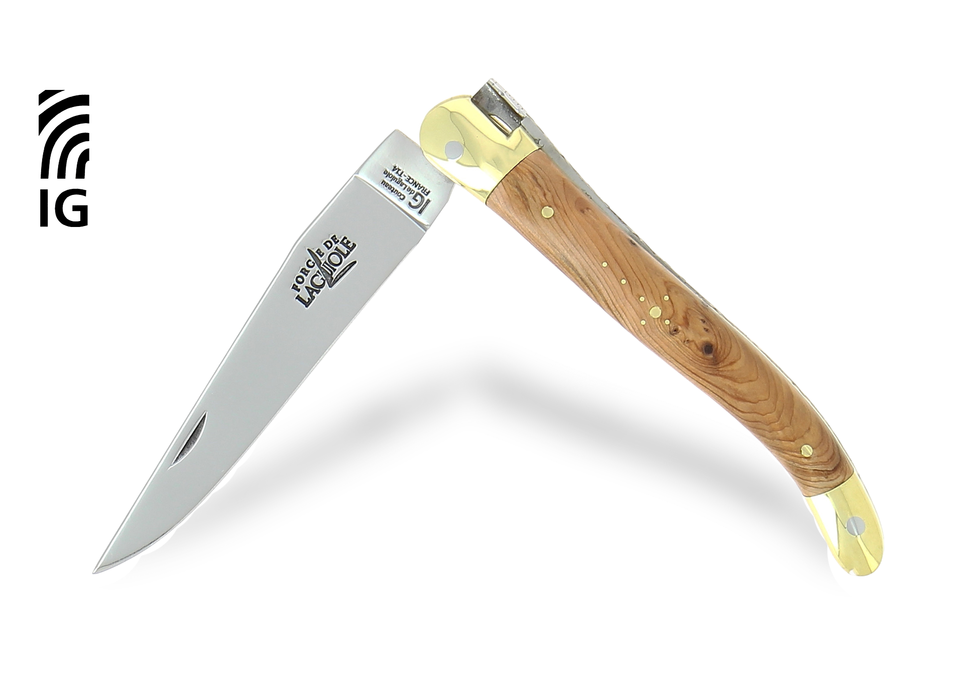 Couteau de Laguiole 11 cm en genévrier, mitres laiton