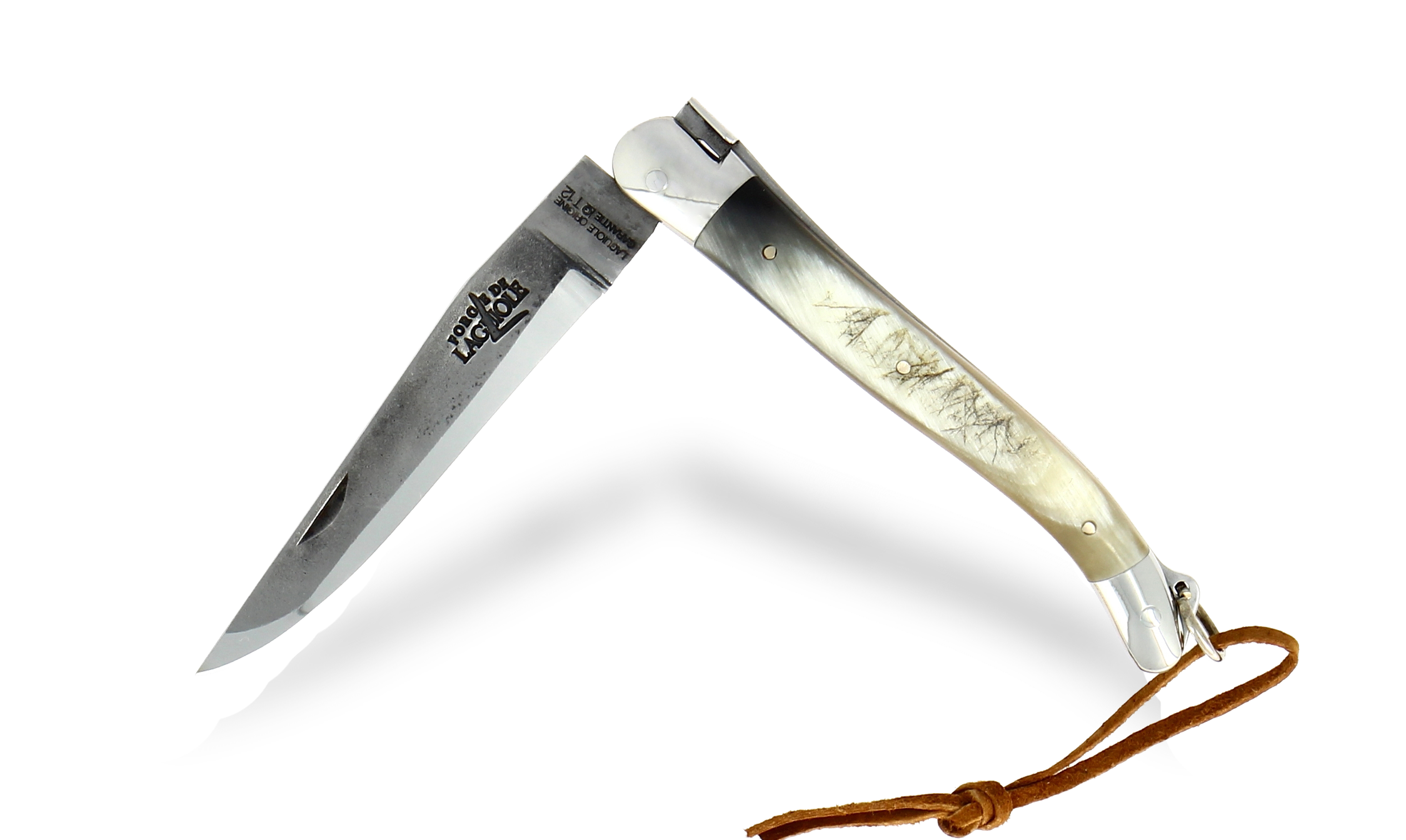 Laguiole knife 11 cm in polished Aubrac cow horn and "brut de forge" blade
