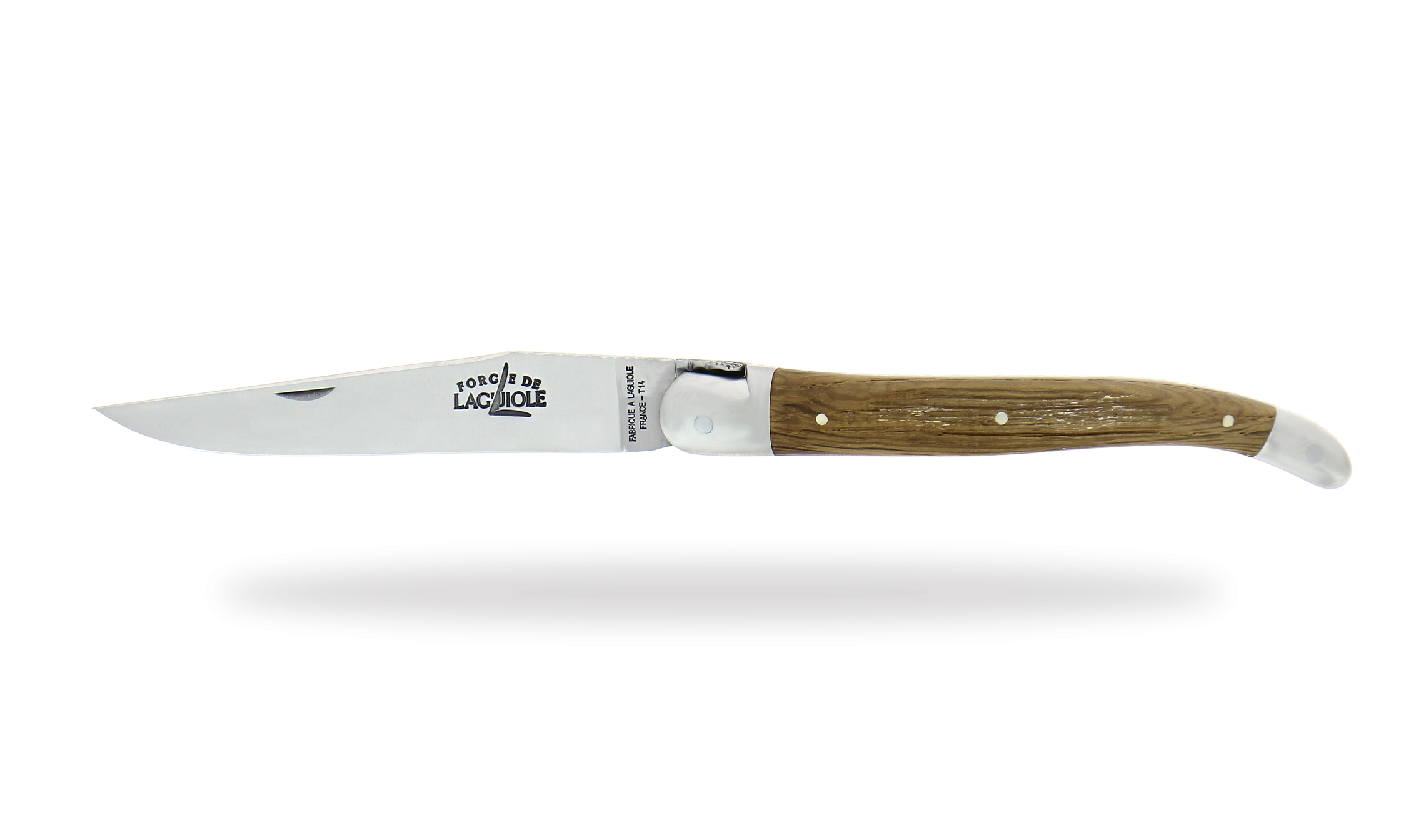 Hand engraved, folding knife matt finish, handle in heart of 5000 years old fossilized oak