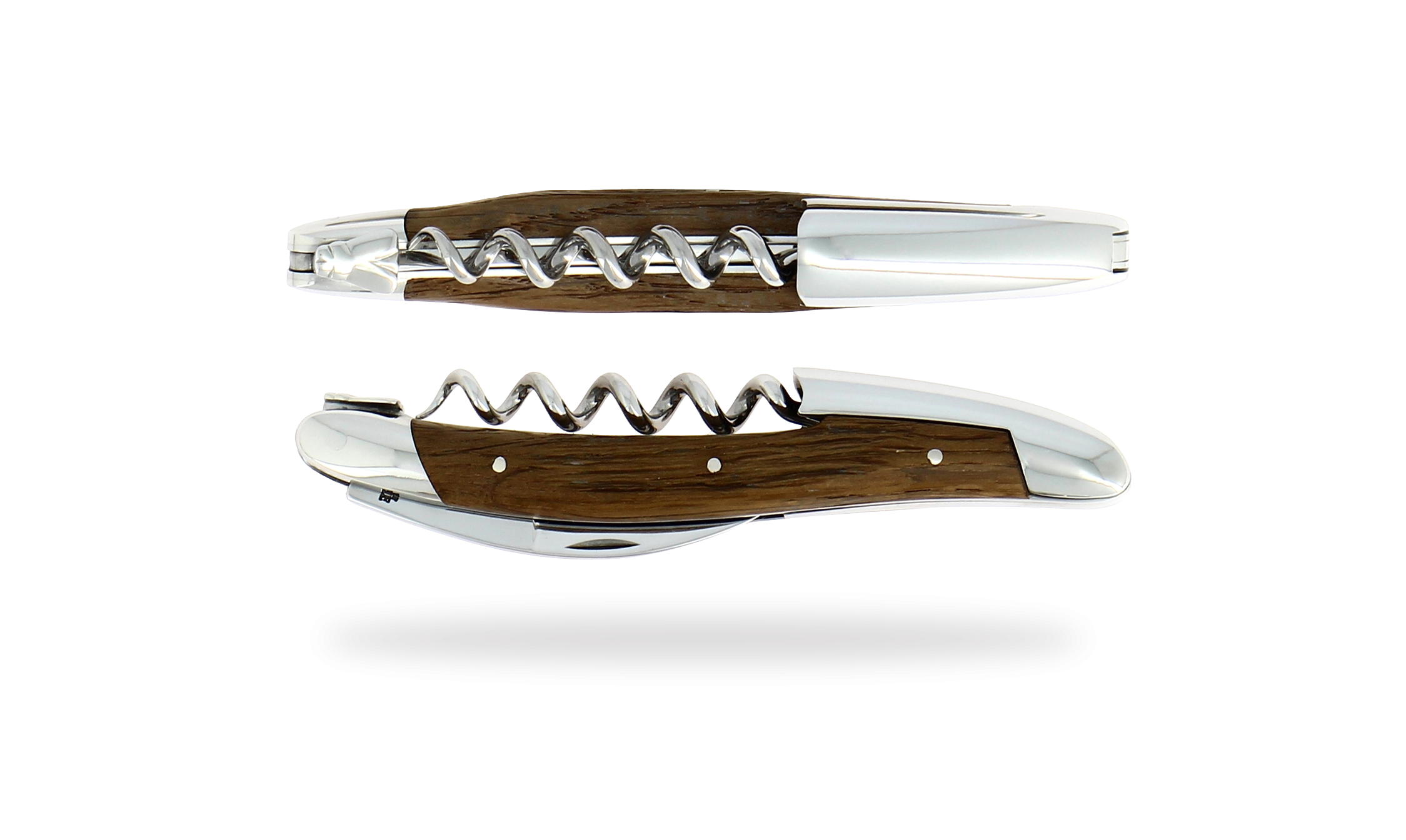 Sommelier knife, high polished finish  with bark of 5000 years old fossilized oak handle