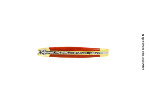 Laguiole knife 9 cm in orange compressed fabric with brass bolsters