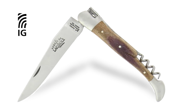Couteau de Laguiole avec tire-bouchon en bouleau, mitres inox brillantes