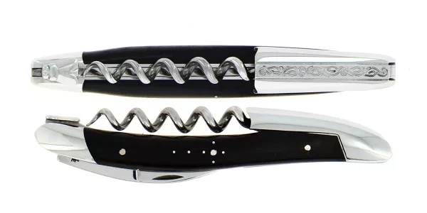 Couteau de sommelier en ébène finition brillante avec chape sculptée motif Pinot