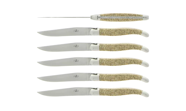 Couteaux de table satinés en Sable du Mont Saint Michel, coffret de 6