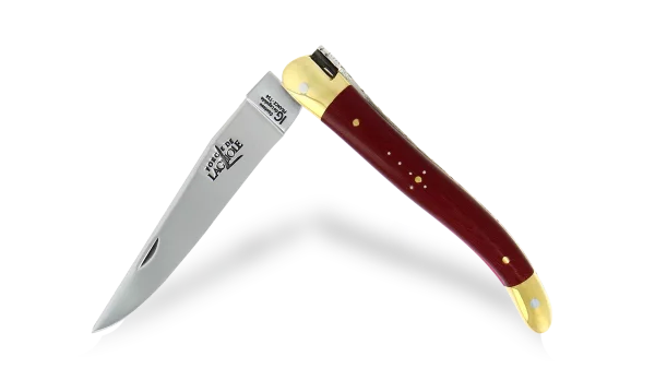 Laguiole knife 11 cm in bordeaux compressed fabric with brass bolsters