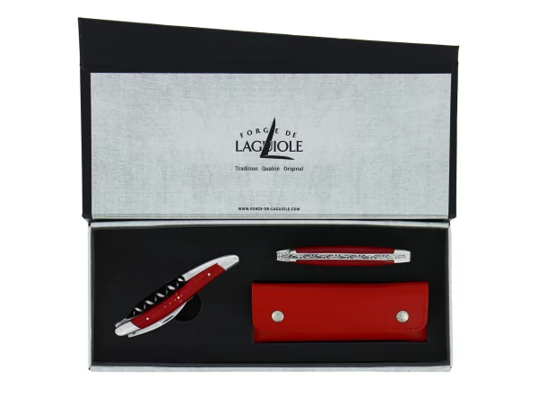 Coffret duo Laguiole en tissu compressé rouge