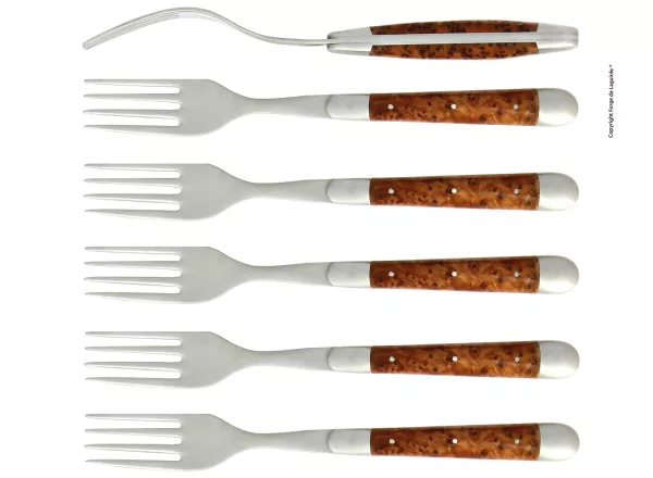 Essgabeln, finish matt mit Griff aus Thuja, Set mit 6