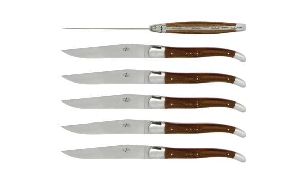 Couteaux de table satinés en noyer, coffret de 6