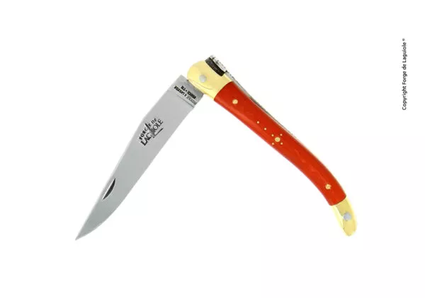 Couteau pliant 9 cm tissu compressé orange, mitres laiton