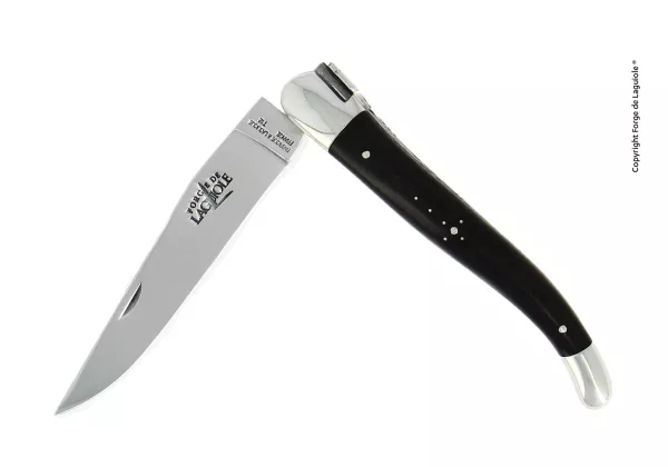 Couteau Laguiole 12 cm en ébène, mitres inox finition brillante