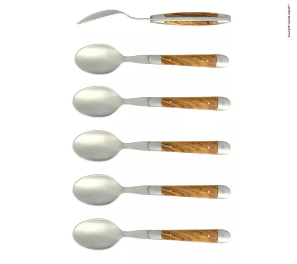 Kaffeelöffeln, Finish matt mitt Griff aus olivenholz, Set mit 6