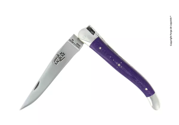 Couteau pliant 11 cm en tissu compressé violet, mitres inox finition brillante