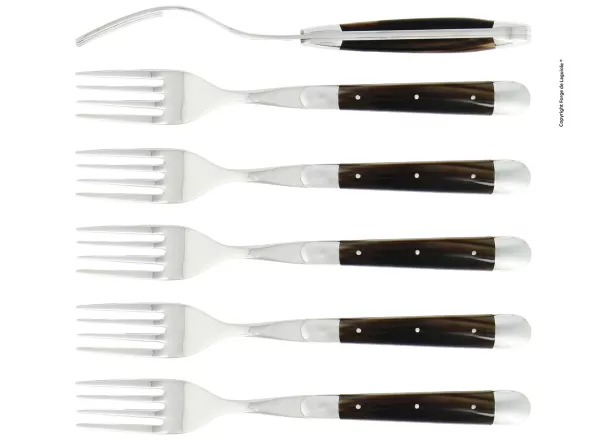 Essgabeln, finish glänzend mit Griff aus dunklem Horn, Set mit 6
