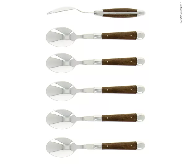 Kaffeelöffeln, finish glänzend mitt Griff aus Nussbaumholz, Set mit 6