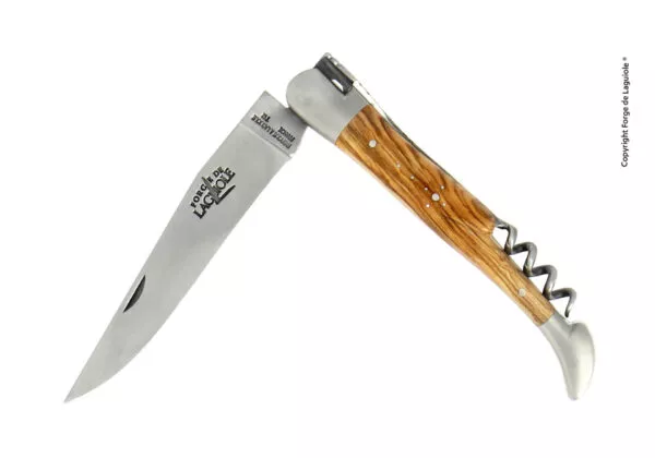 Taschenmesser, 12 cm mit Korkenzieher, finish matt mit Griff aus Olivenholz und Mitres aus Inox
