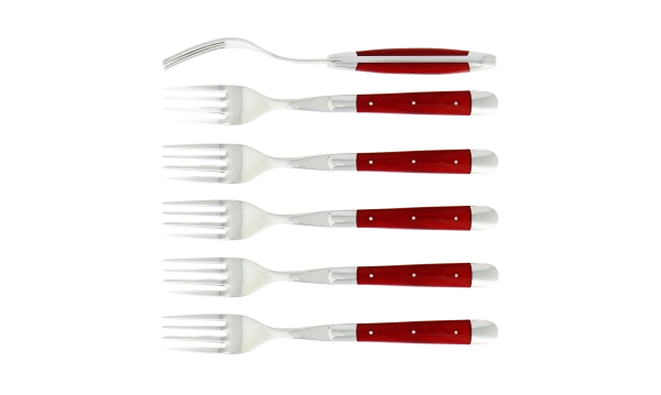 Fourchettes brillantes en tissu compressé rouge, coffret de 6