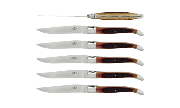Couteaux de table satinés en chêne de barrique, coffret de 6
