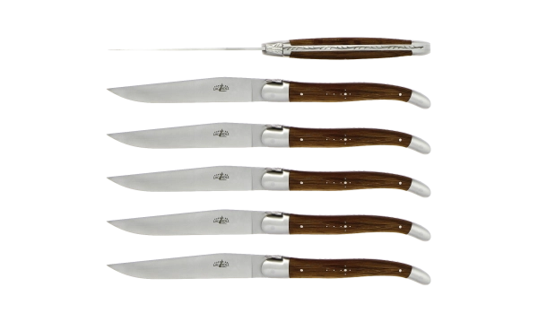 Couteaux de table satinés en Coeur de chêne subfossile, coffret de 6