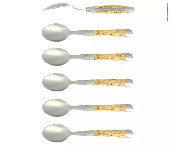 Kaffeelöffeln, Finish matt mitt Griff aus Birkenholz , Set mit 6