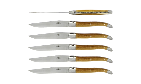 Couteaux de table satinés en pistachier, coffret de 6