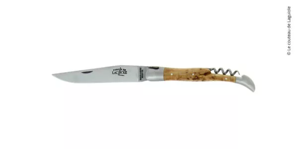 Couteau pliant avec tire-bouchon ciselé main satiné en Genévrier